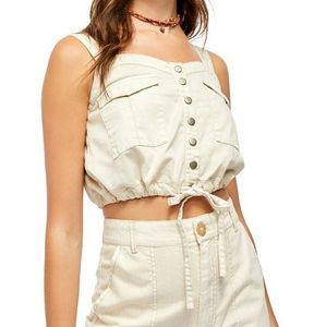 Free People Ivory Palm Desert Denim Tank Top